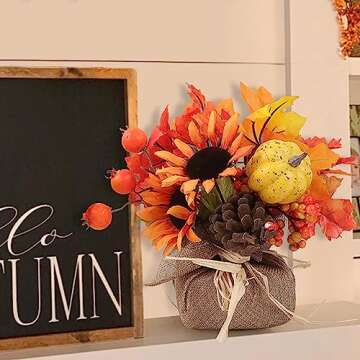 FestalMart Fall Decor - Fall Decorations for Home-2PCS Artificial Pumpkin Sunflower and Maple Leaf Berry Pine Cone Bouquet for Thanksgiving Harvest Autumn Tabletop Home Kitchen Decor