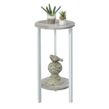 Convenience Concepts Graystone 2 Tier Tall Plant Stand 31" - Industrial Stand for Plants, Vases, and Antiques, Urban Modern Design for the Living Room, Hallway, Entryway, Faux Birch/White