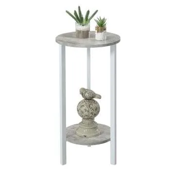 Convenience Concepts Graystone 2 Tier Tall Plant Stand 31" - Industrial Stand for Plants, Vases, and Antiques, Urban Modern Design for the Living Room, Hallway, Entryway, Faux Birch/White