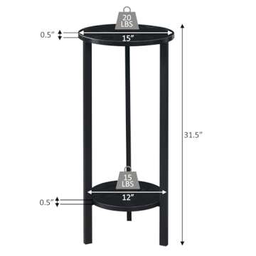 Convenience Concepts Graystone 2 Tier Tall Plant Stand 31" - Industrial Stand for Plants, Vases, and Antiques, Urban Modern Design for the Living Room, Hallway, Entryway, Faux Birch/White