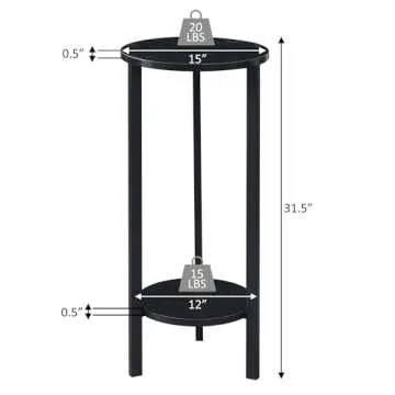 Convenience Concepts Graystone 2 Tier Tall Plant Stand 31" - Industrial Stand for Plants, Vases, and Antiques, Urban Modern Design for the Living Room, Hallway, Entryway, Faux Birch/White