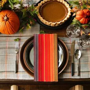 COTTON CRAFT Salsa Stripe Cloth Napkins - 12 Pack - Red Multicolor