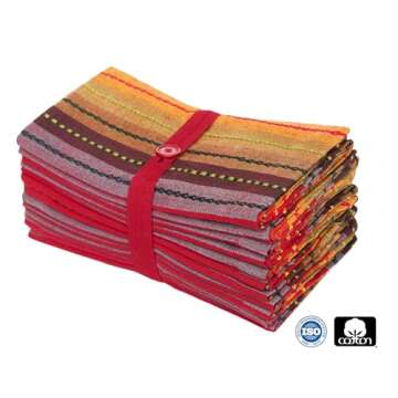 COTTON CRAFT Salsa Stripe Cloth Napkins - 12 Pack - Red Multicolor