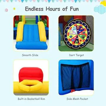 HONEY JOY Inflatable Bounce House, 6-in-1 Blow up Moon Bounce for Kids w/Slide, Dart Target, Ocean Ball, Indoor Outdoor Jumping Bouncy Castle for Backyard Playground(with 480W Blower)