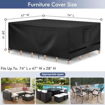 Richwon Patio Furniture Covers, Outdoor Table Covers Waterproof Rectangle, Heavy Duty Outdoor Furnit...