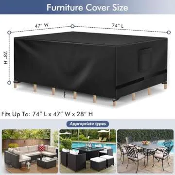 Richwon Patio Furniture Covers, Outdoor Table Covers Waterproof Rectangle, Heavy Duty Outdoor Furnit...