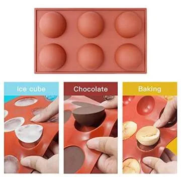 homEdge Large 6-Cavity Semi Sphere Silicone Mold, 3 Packs Baking Mold for Making Hot Chocolate Bomb, Cake, Jelly, Dome Mousse