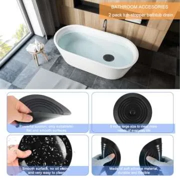 V-TOP Bathtub Drain Stopper 2 Pack, 5 inches Silicone Tub Stopper Shower Drain Cover, Bath Tub Plug Hair Stopper,Universal Flat Suction Renter Friendly Bath Accessories