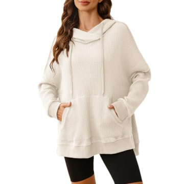 Glamaker Women's Waffle Knit Oversized Hoodies Pullover 2023 Fall Cute Trendy Hooded Sweatshirt Draw...