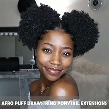 THEMIS HAIR Afro Puff Drawstring Ponytail For Black Women, High Puff Drawstring Short Ponytail Bun F...