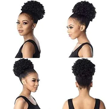 THEMIS HAIR Afro Puff Drawstring Ponytail For Black Women, High Puff Drawstring Short Ponytail Bun For Short Natural Hair, Afro Kinky Curly Ponytail Hairpieces With Clip In Color 1B