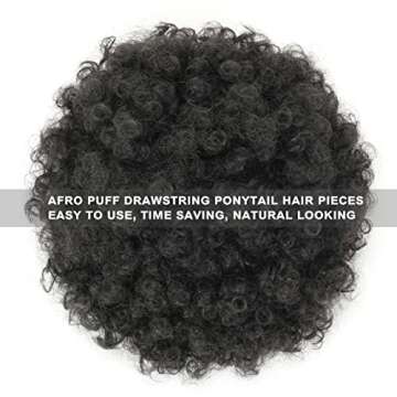 THEMIS HAIR Afro Puff Drawstring Ponytail For Black Women, High Puff Drawstring Short Ponytail Bun For Short Natural Hair, Afro Kinky Curly Ponytail Hairpieces With Clip In Color 1B