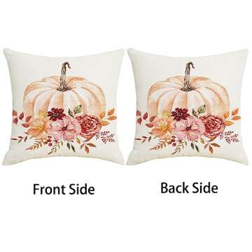 Fall Decor Pumpkin Throw Pillows Cover 18x18 Autumn Orange Pink Floral Outdoor Pillow Covers Set of ...