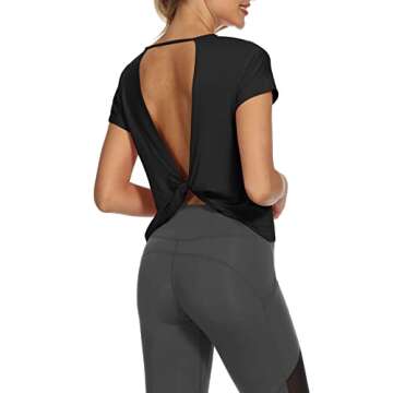 Mippo Workout Shirts Open Back Athletic Gym Clothes