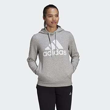 adidas Women's Standard Loungewear Essentials Logo Fleece Hoodie, Medium Grey Heather/White, Large