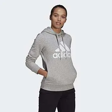 adidas Women's Standard Loungewear Essentials Logo Fleece Hoodie, Medium Grey Heather/White, Large
