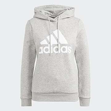 adidas Women's Standard Loungewear Essentials Logo Fleece Hoodie, Medium Grey Heather/White, Large