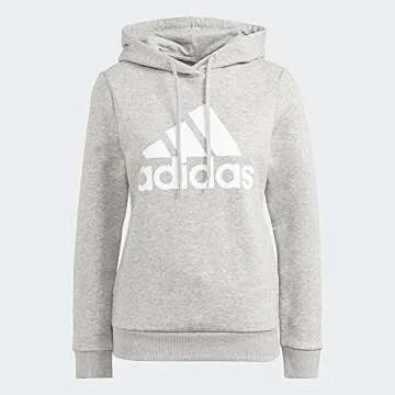 adidas Women's Standard Loungewear Essentials Logo Fleece Hoodie, Medium Grey Heather/White, Large