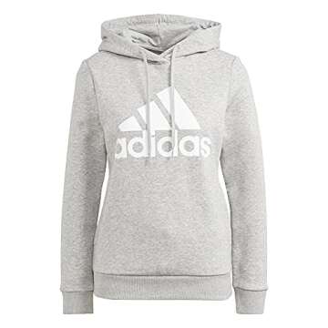 adidas Women's Standard Loungewear Essentials Logo Fleece Hoodie, Medium Grey Heather/White, Large