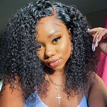 Glueless Wigs Human Hair Pre Plucked with Baby Hair Curly Human Hair Wig 200% Density 13x4 Mongolian Wear and Go HD Lace Front Kinky Curly Wig 100% Unprocessed Virgin Hair Natural Color 14inch