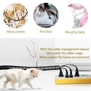 Fanoshon Black Computer Cable Management Sleeve Tube Under Desk Cord Organizer, 7/8 inch -5 ft Cover Wrap Easy to Install Messy Wire Solution for TV Office PC, Pet Chew and Bite Proof Cable Protector