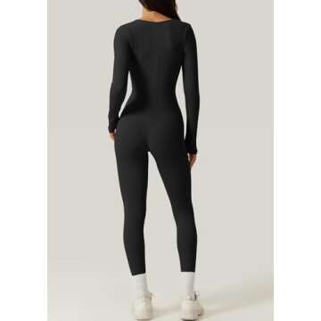 QINSEN Women's Full Length Sexy Square Neck Long Sleeve Jumpsuit for Fall Winter