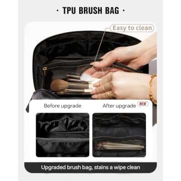 EACHY Travel Makeup Bag, Large Capacity Cosmetic Bags for Women, Waterproof Portable Open Flat Toiletry Bag Make up Bag with Divider and Handle (Checkered-Black, Medium)