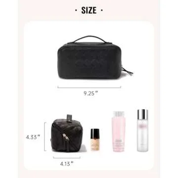 EACHY Travel Makeup Bag, Large Capacity Cosmetic Bags for Women, Waterproof Portable Open Flat Toiletry Bag Make up Bag with Divider and Handle (Checkered-Black, Medium)