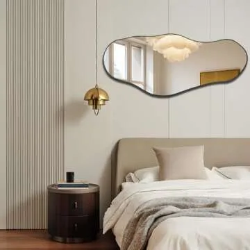 DAOYIJIAJU Large Irregular Mirror, 47.2"x21.4" Asymmetrical Oblong Mirror, Big Cloud Shaped Organic Mirror, Modern Waved Decorative Mirror for Living Room Bathroom Bedroom Entryway Fireplace
