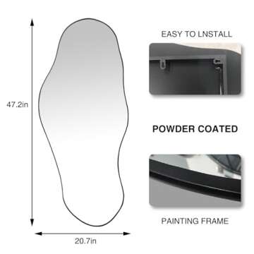 DAOYIJIAJU Large Irregular Mirror, 47.2"x21.4" Asymmetrical Oblong Mirror, Big Cloud Shaped Organic Mirror, Modern Waved Decorative Mirror for Living Room Bathroom Bedroom Entryway Fireplace