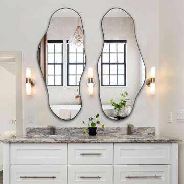 DAOYIJIAJU Large Irregular Mirror, 47.2"x21.4" Asymmetrical Oblong Mirror, Big Cloud Shaped Organic Mirror, Modern Waved Decorative Mirror for Living Room Bathroom Bedroom Entryway Fireplace