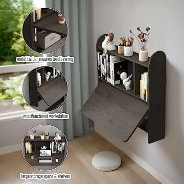 Bixiaomei Foldable Wall Mounted Desk for Small Spaces