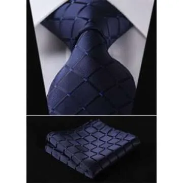 Navy Blue Necktie Lot 5 Pcs for Men Cool Ties Collections Present Box Necktie and Pocket Square Classic Business tuxedo Wedding Tie Handkerchief Set