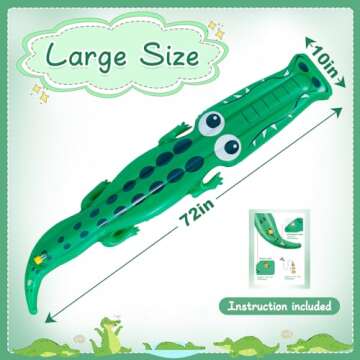 Upgraded Crocodile Sprinkler for Kids - 72" x 10" Extra Large Outdoor Toys Kids Toddler Water Sprinkler for Yard, Attaches to Garden Hose, Durable Inflatable Splashing Fun Toys for Garden Lawn