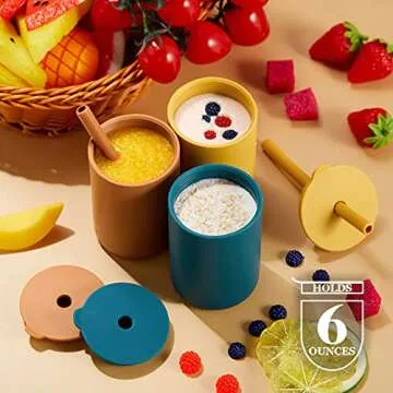 Geiserailie Mini Silicone Toddler Cups with Straw 3-Pack