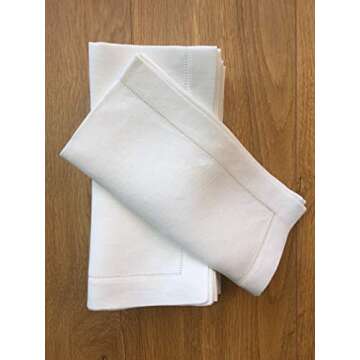 White Linen Hem Stitch Dinner Napkins - Set of 12 20"x20"-Ladder Hem Stitch 100% Linen Cloth Napkins-Super Value Bulk 12 Pack