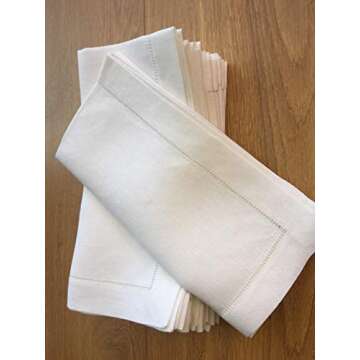White Linen Hem Stitch Dinner Napkins - Set of 12 20"x20"-Ladder Hem Stitch 100% Linen Cloth Napkins-Super Value Bulk 12 Pack
