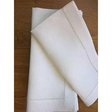 White Linen Hem Stitch Dinner Napkins - Set of 12 20"x20"-Ladder Hem Stitch 100% Linen Cloth Napkins-Super Value Bulk 12 Pack