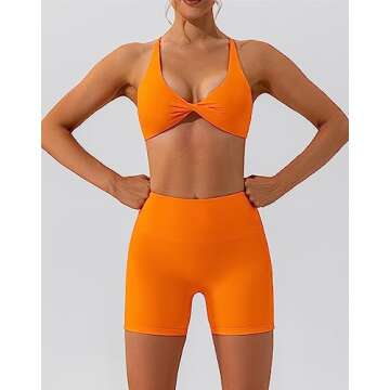 ABOCIW Workout Sets for Women Sexy Twist Front Cross Cross Back Sports Bra High Waist Biker Shorts 2 Piece Gym Yoga Outfits W-Orange Small