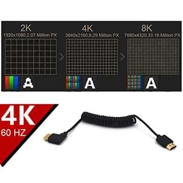 Kework 3.9ft HDMI 4K Coiled Cable, HDMI 2.0 Version HD High Speed Cable, 90 Degree Right Angle HDMI Male to HDMI Male Adapter Spring Spiral Cord, 4k 60HZ (Right Angle)
