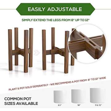 Sophia Mills Mid Century Plant Stand - Solid Wood Item Stand Handmade with Acacia - Fits Medium & Large Pots Sizes 8 to 12 inches (Not Included) (Adjustable Width: 8-12 inches, Dark Brown)