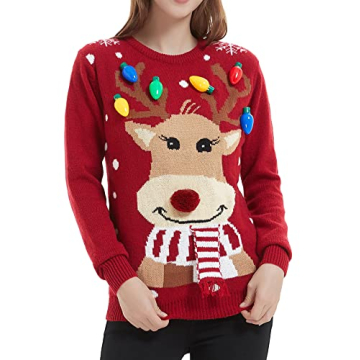 Cute Women's Ugly Christmas Sweater with Lights