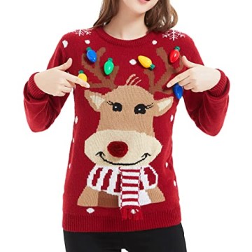 Cute Women's Ugly Christmas Sweater with Lights