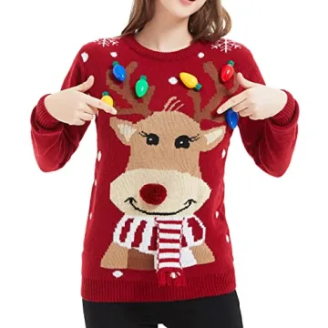 Cute Women's Ugly Christmas Sweater with Lights