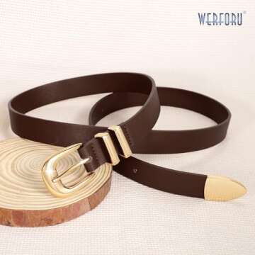 Stylish WERFORU Women Leather Belt with Gold Buckle