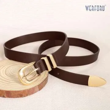 Stylish WERFORU Women Leather Belt with Gold Buckle