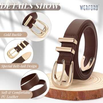 Stylish WERFORU Women Leather Belt with Gold Buckle