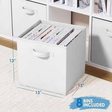 Fabric Storage Cubes for Cube Organizer - 8 Pack Heavy Duty White Storage Bins - 13 Inch Cube Storag...