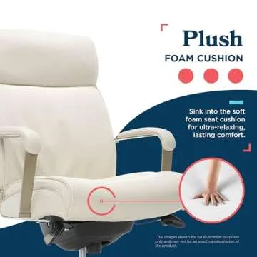 La-Z-Boy Melrose Executive Office, Adjustable High Back Ergonomic Computer Chair with Lumbar Support, Brass Finish, Ivory White Bonded Leather 30D x 25.25W x 40.25H Inch