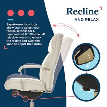 La-Z-Boy Melrose Executive Office, Adjustable High Back Ergonomic Computer Chair with Lumbar Support, Brass Finish, Ivory White Bonded Leather 30D x 25.25W x 40.25H Inch